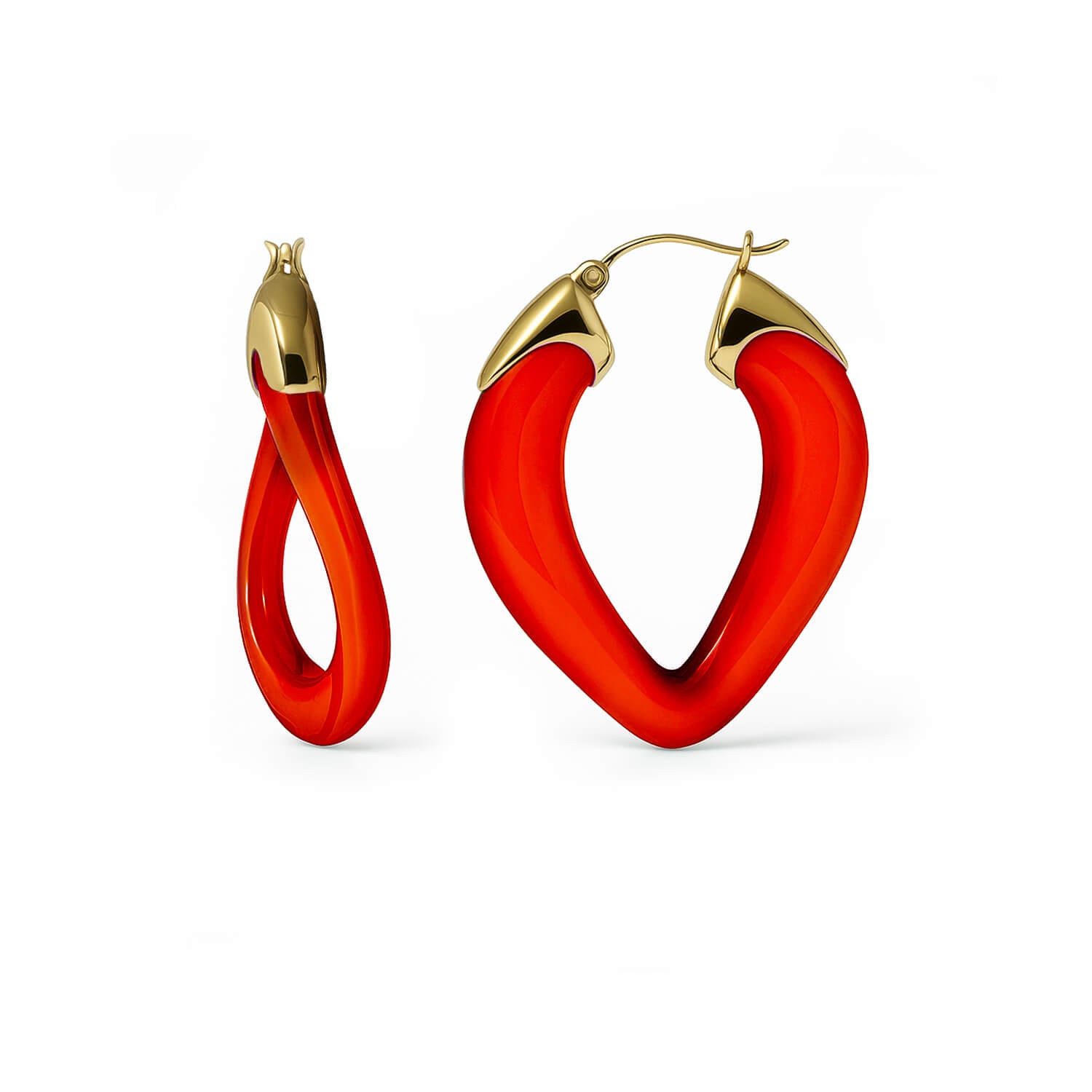 Curb Link Lucite Birthstone Hoop Earrings in Ruby Red