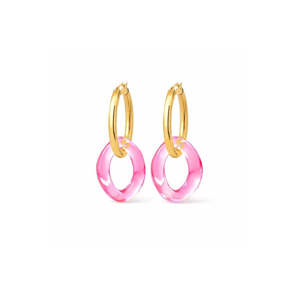Pink Lucite Curb Link Hoop Earrings
