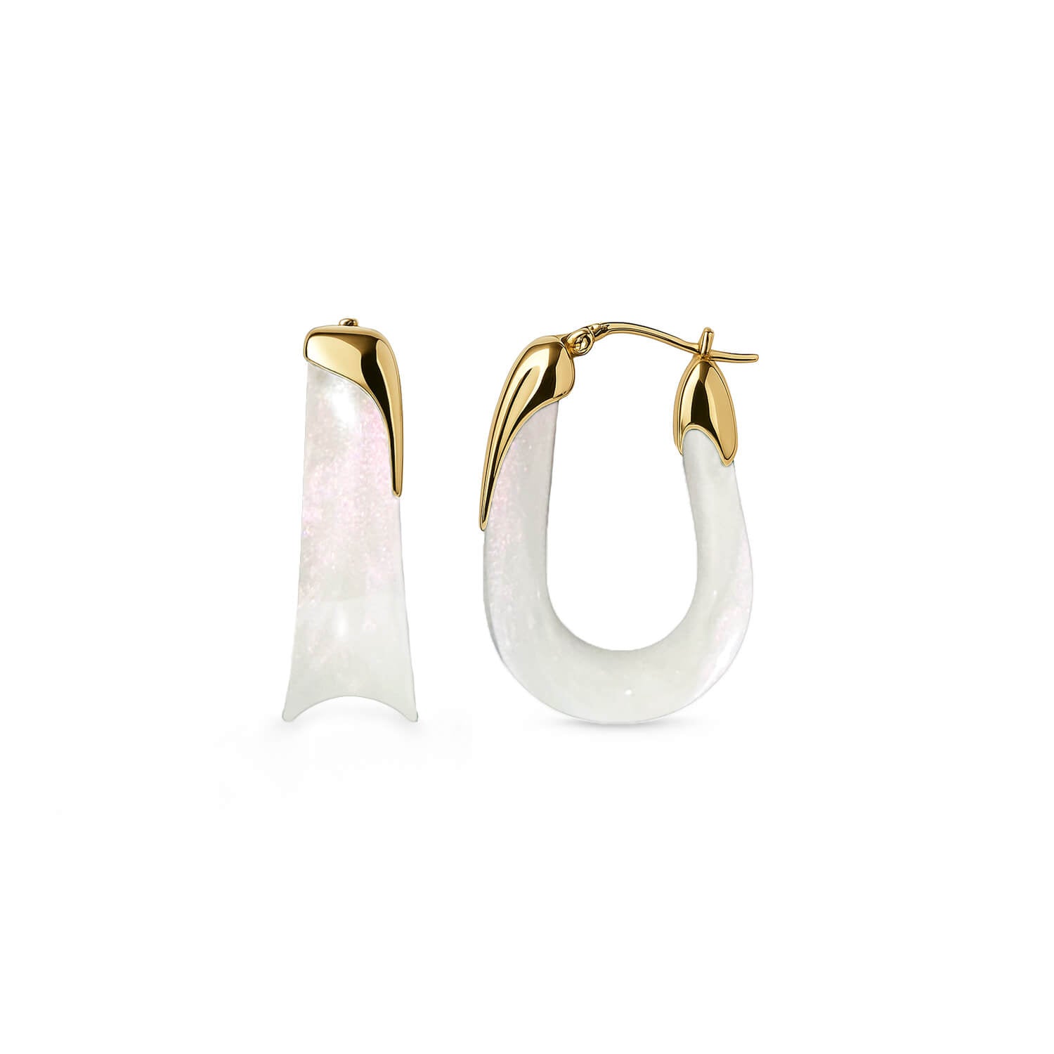 Sculpted U Lucite Birthstone Hoop Earrings in Pearl White