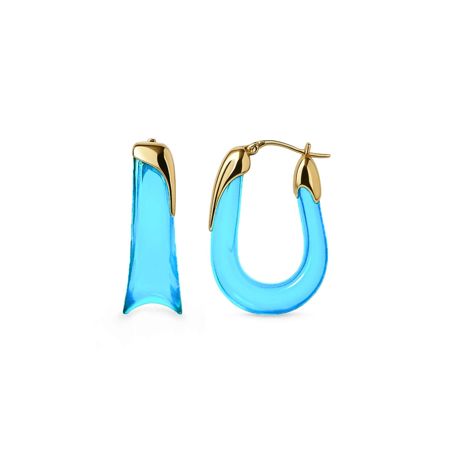 Sculpted U Lucite Birthstone Hoop Earrings in Aquamarine Blue