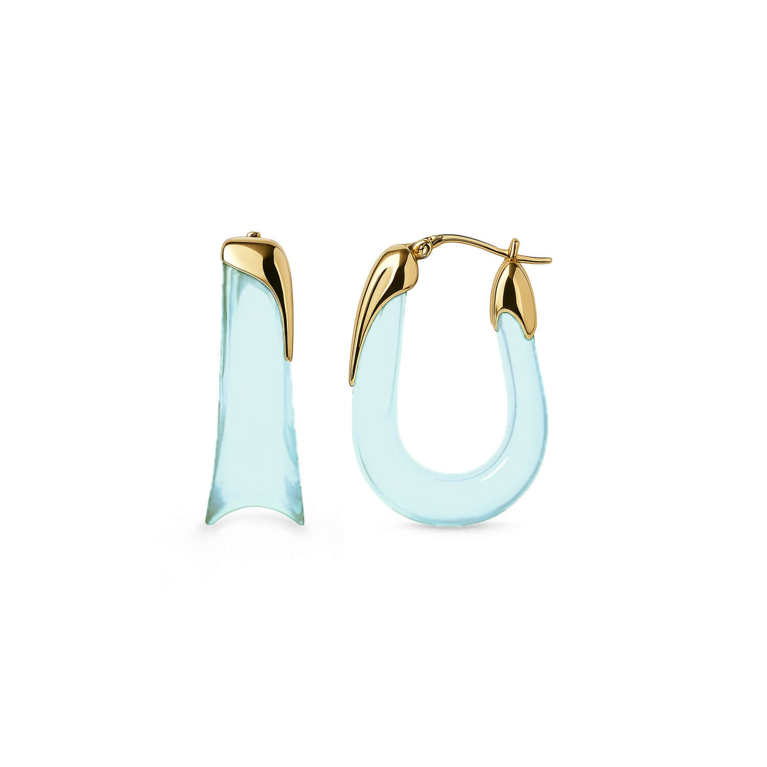 Sculpted U Lucite Birthstone Hoop Earrings in Diamond Clear White