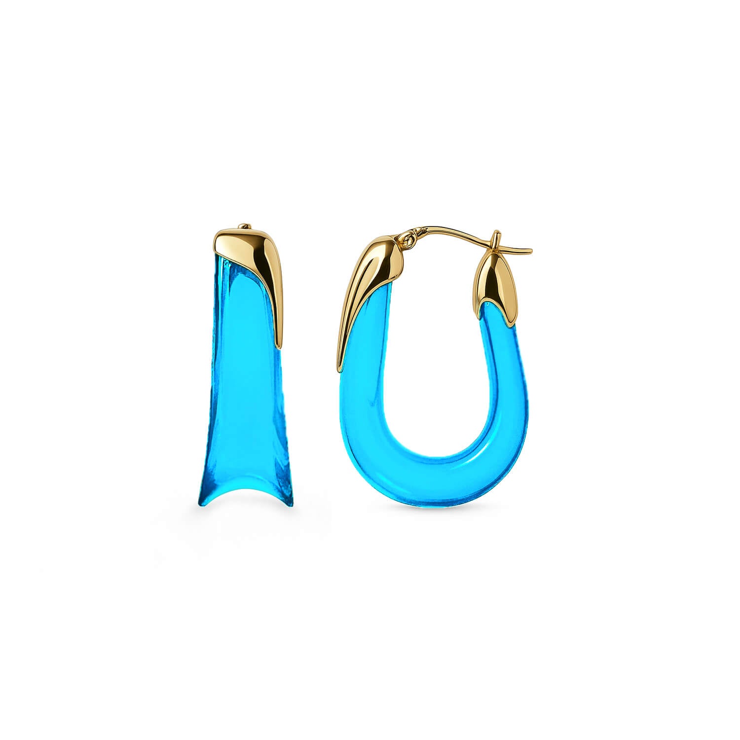 Sculpted U Lucite Birthstone Hoop Earrings in Blue Topaz