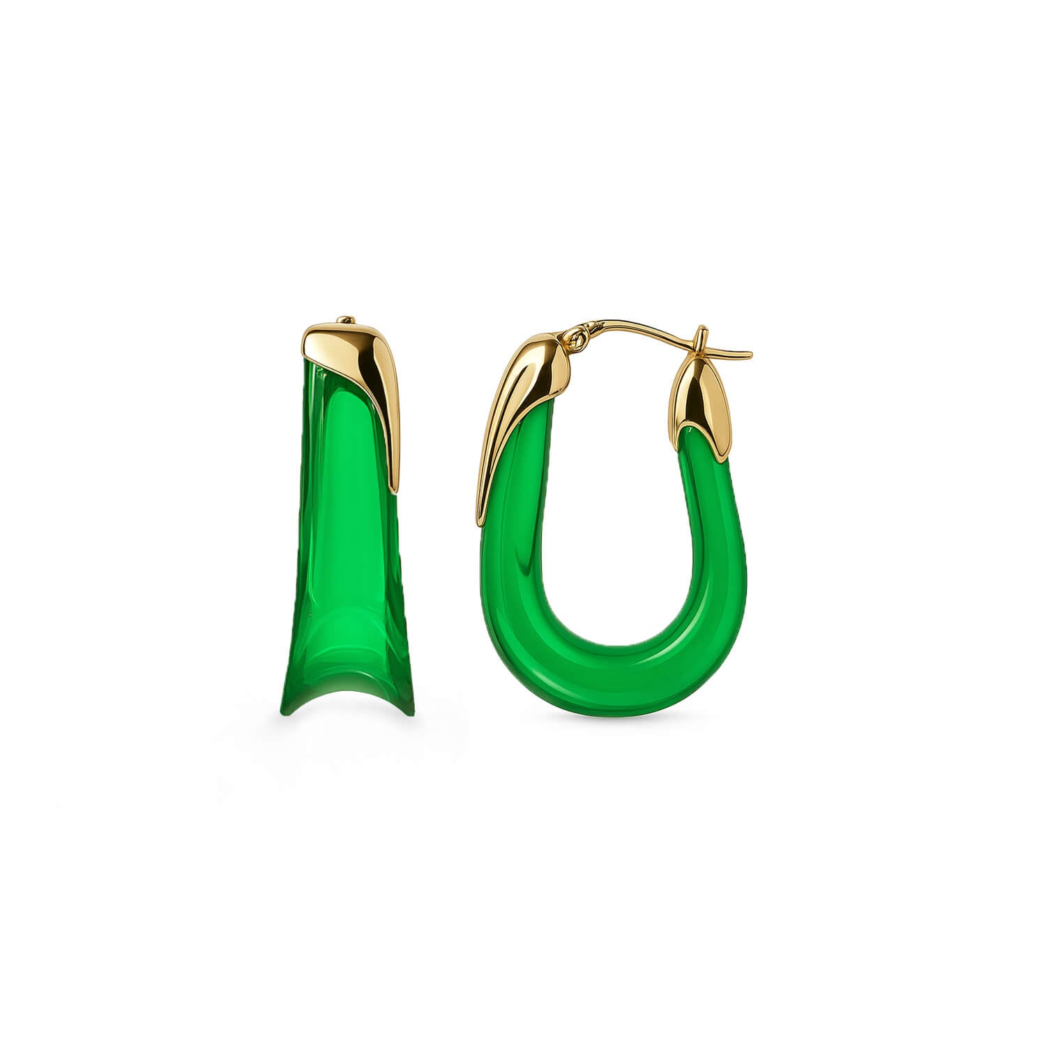 Sculpted U Lucite Birthstone Hoop Earrings in Emerald Green