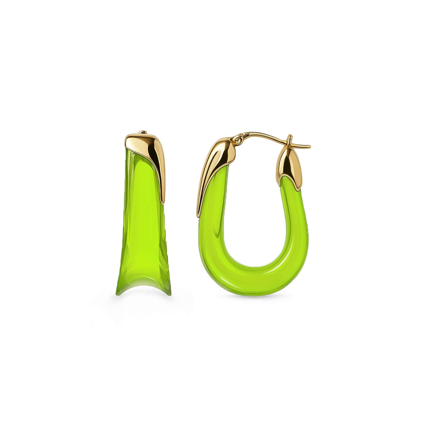 Sculpted U Lucite Birthstone Hoop Earrings in Peridot Green
