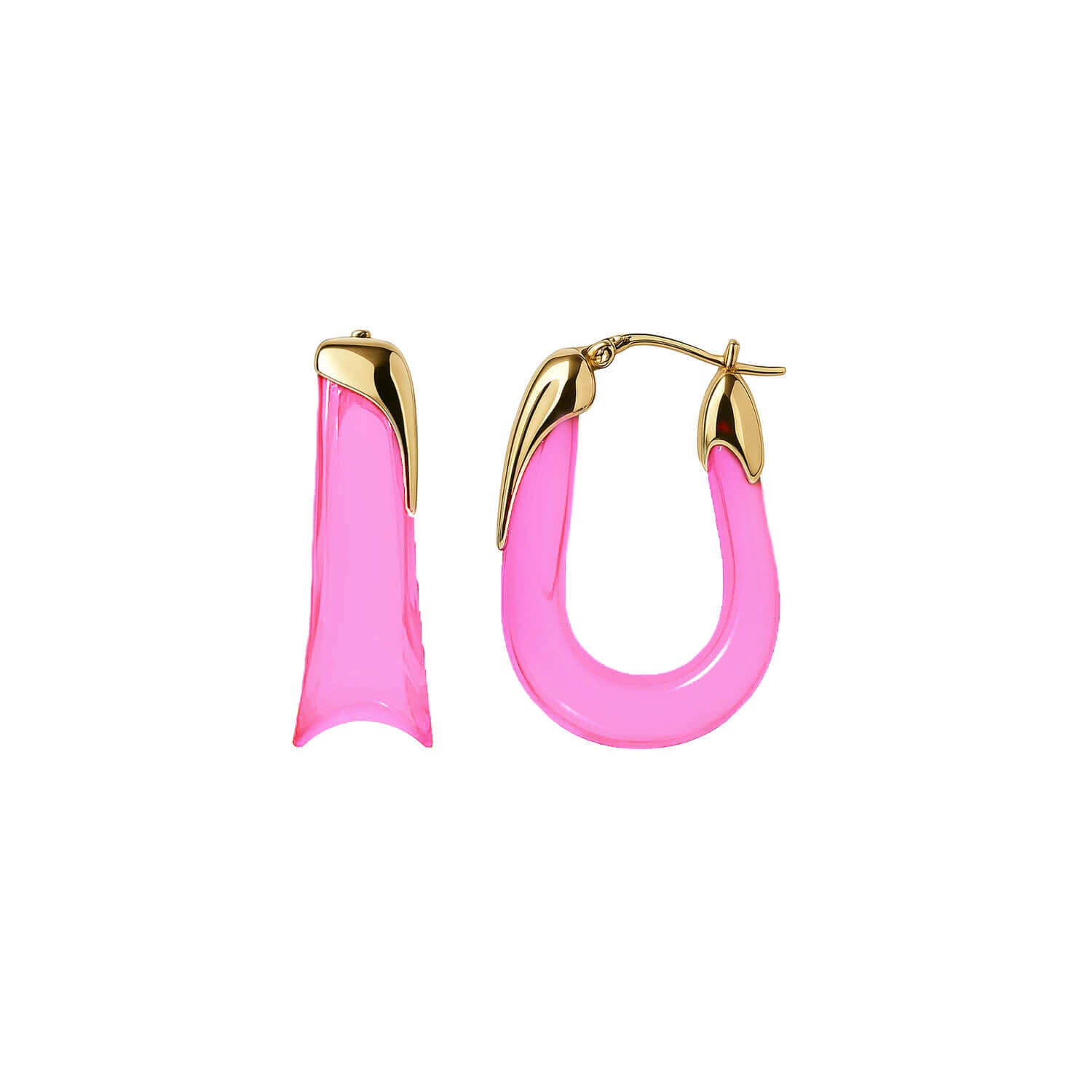 Sculpted U Lucite Birthstone Hoop Earrings in Pink Tourmaline