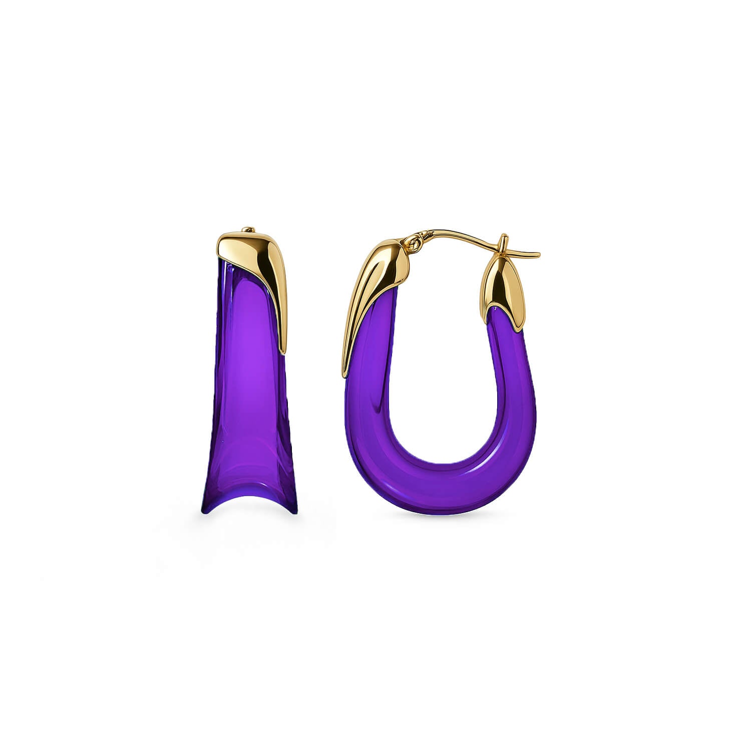 Sculpted U Lucite Birthstone Hoop Earrings in Amethyst Purple