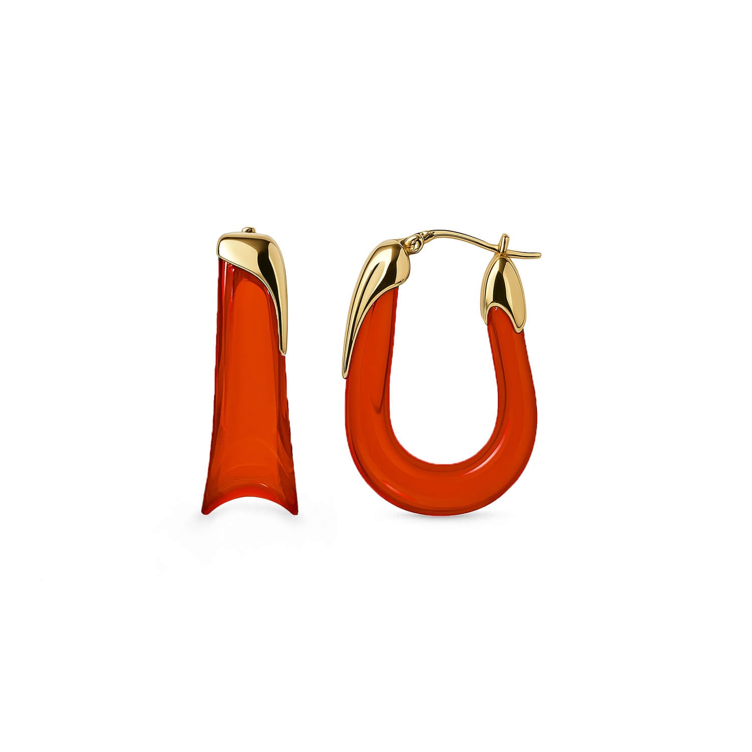 Sculpted U Lucite Birthstone Hoop Earrings in Ruby Red