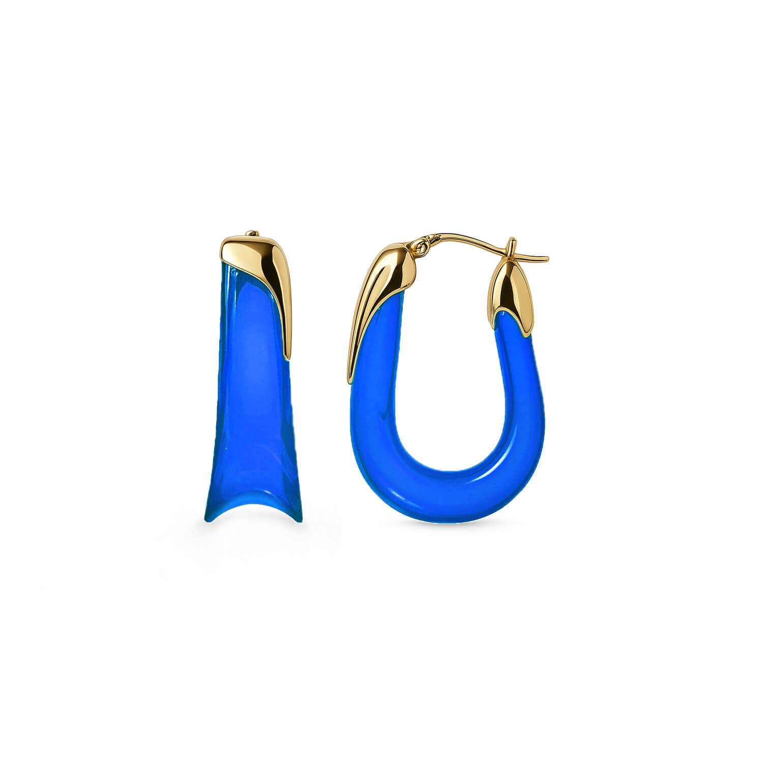 Sculpted U Lucite Birthstone Hoop Earrings in Sapphire Blue