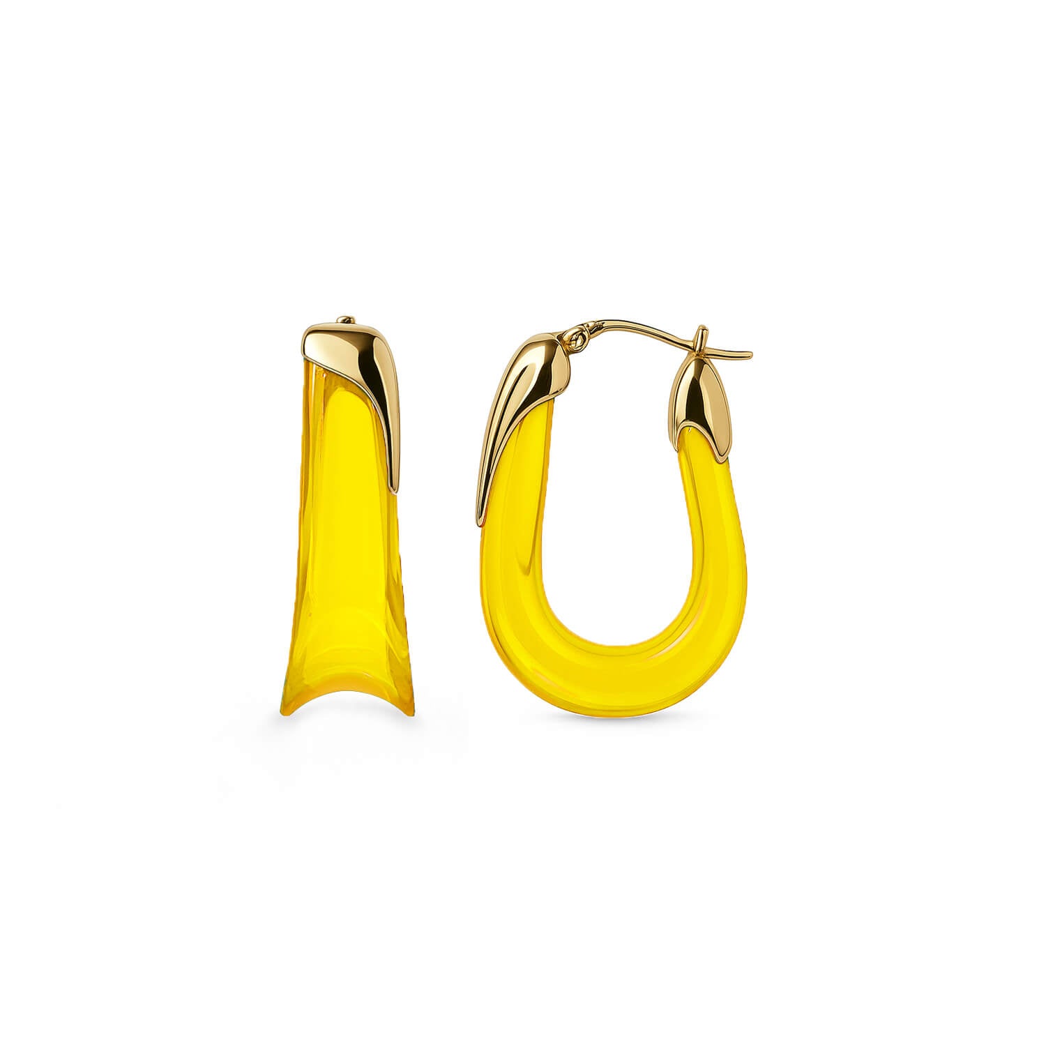 Sculpted U Lucite Birthstone Hoop Earrings in Citrine Yellow