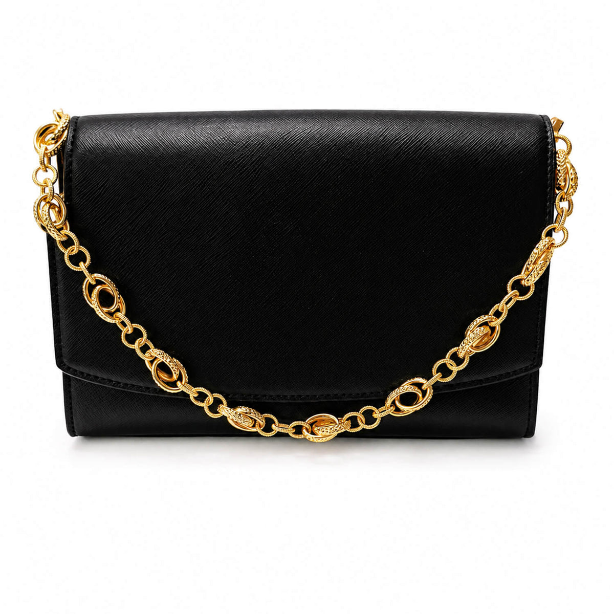 18" DOUBLE DC LINK CHAIN IN GOLD ON A BLACK BAG