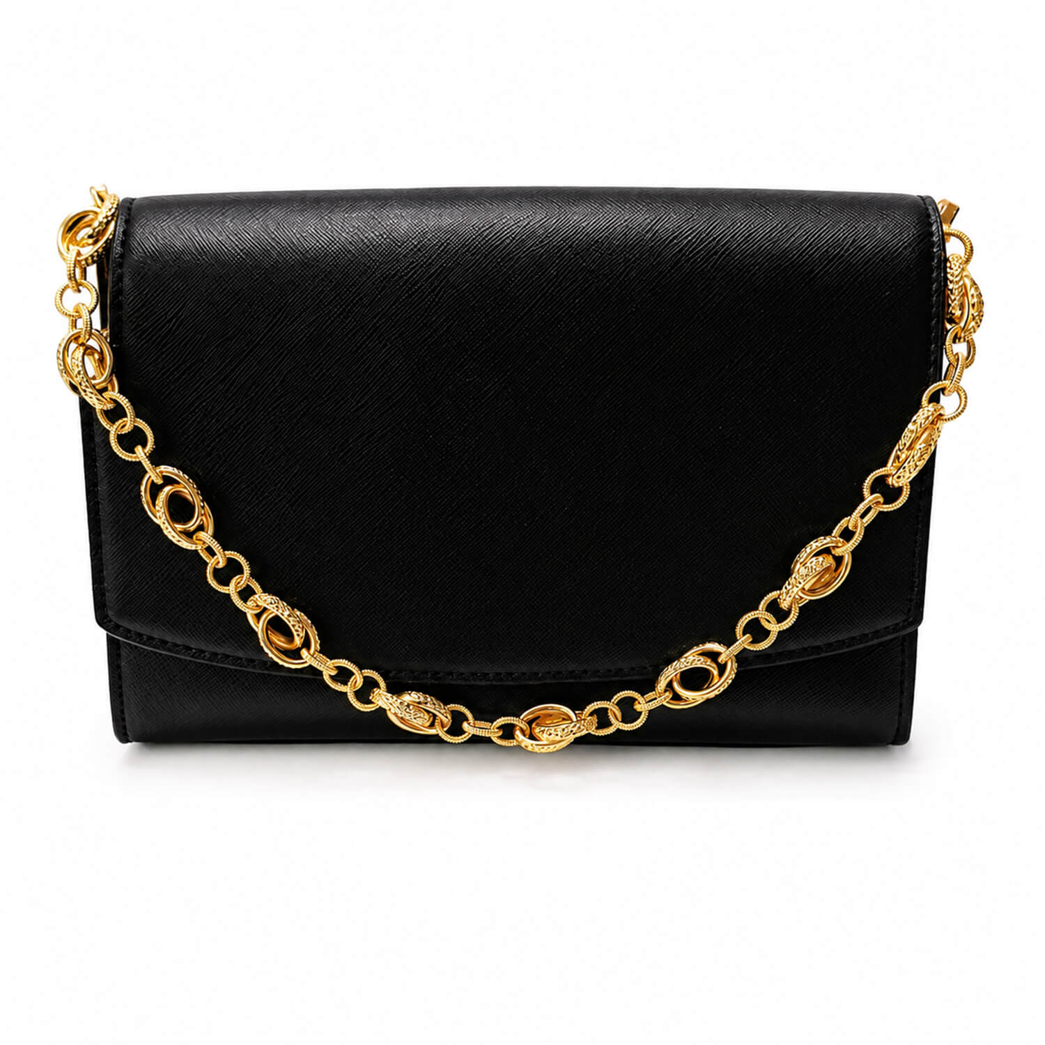 18" DOUBLE DC LINK CHAIN IN GOLD ON A BLACK BAG