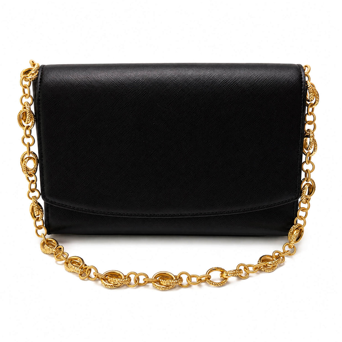 24" DOUBLE DC LINK CHAIN IN GOLD ON A BLACK BAG