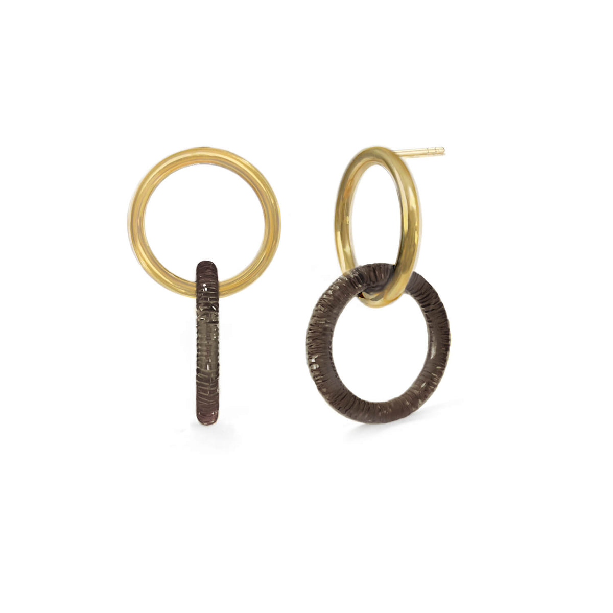 gold and lucite drop and dangle diamond cut earrings in black grey