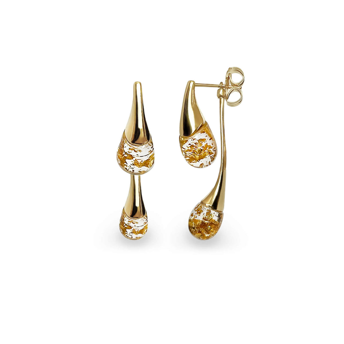 interchangeable double drop gold and 24k gold leaf flakes earrings