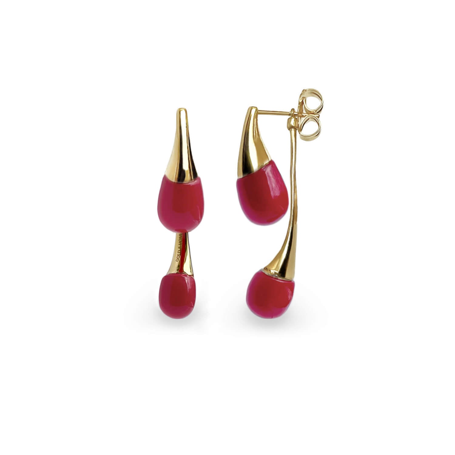 interchangeable double drop gold and pink earrings