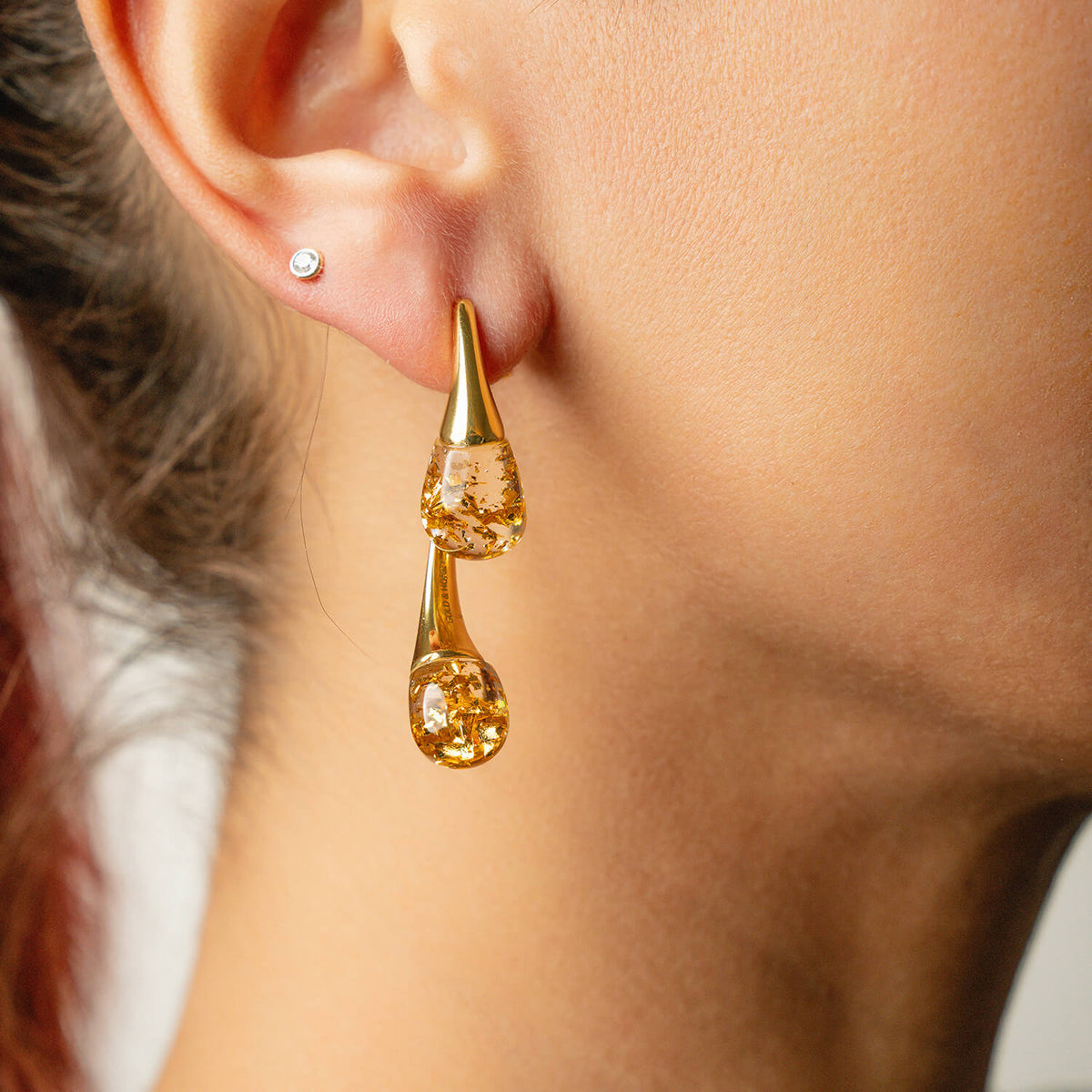 interchangeable double drop gold and 24k gold leaf flakes earrings