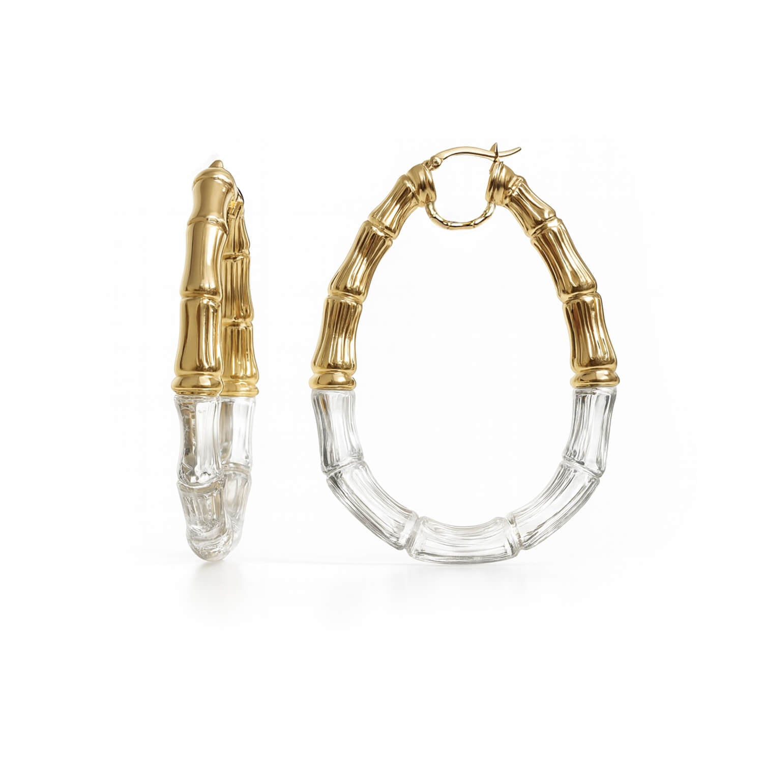 clear and gold bamboo hoop earrings