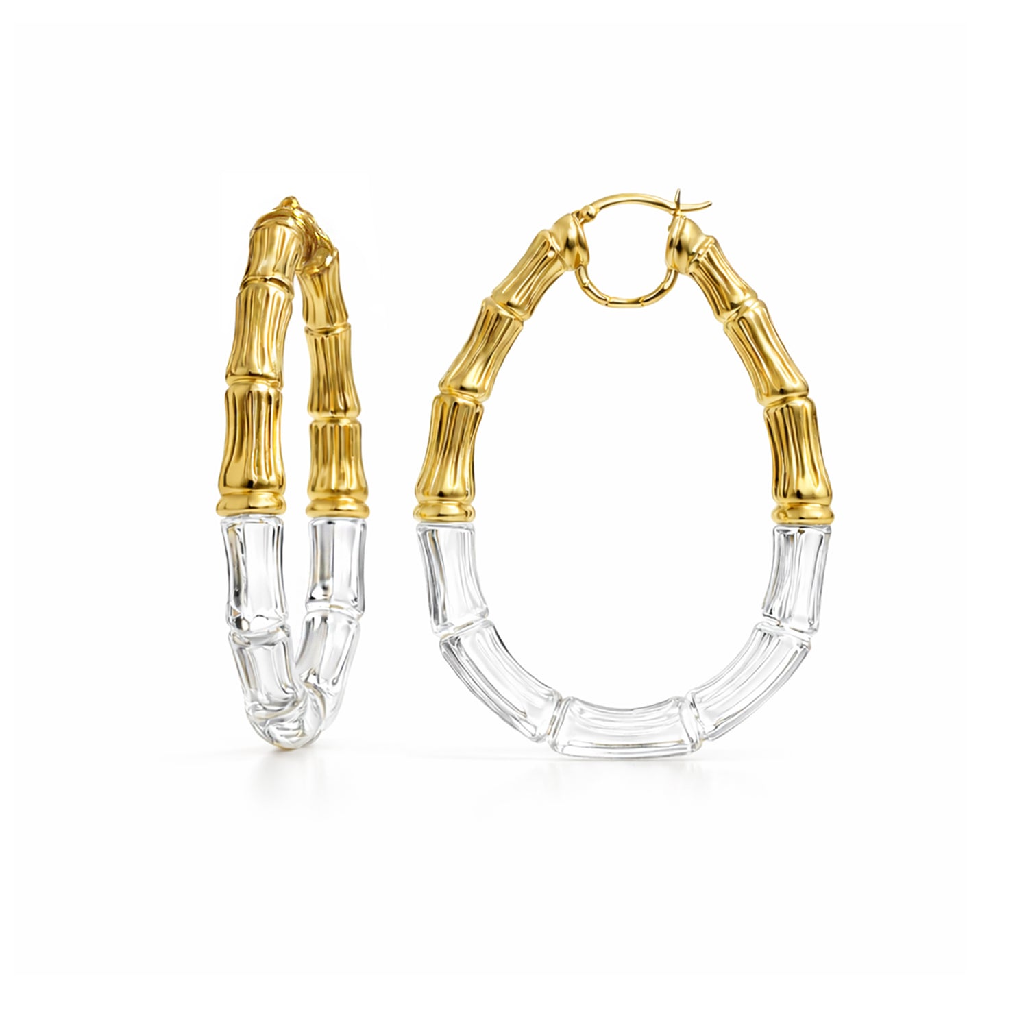oval gold and clear bamboo hoop earrings