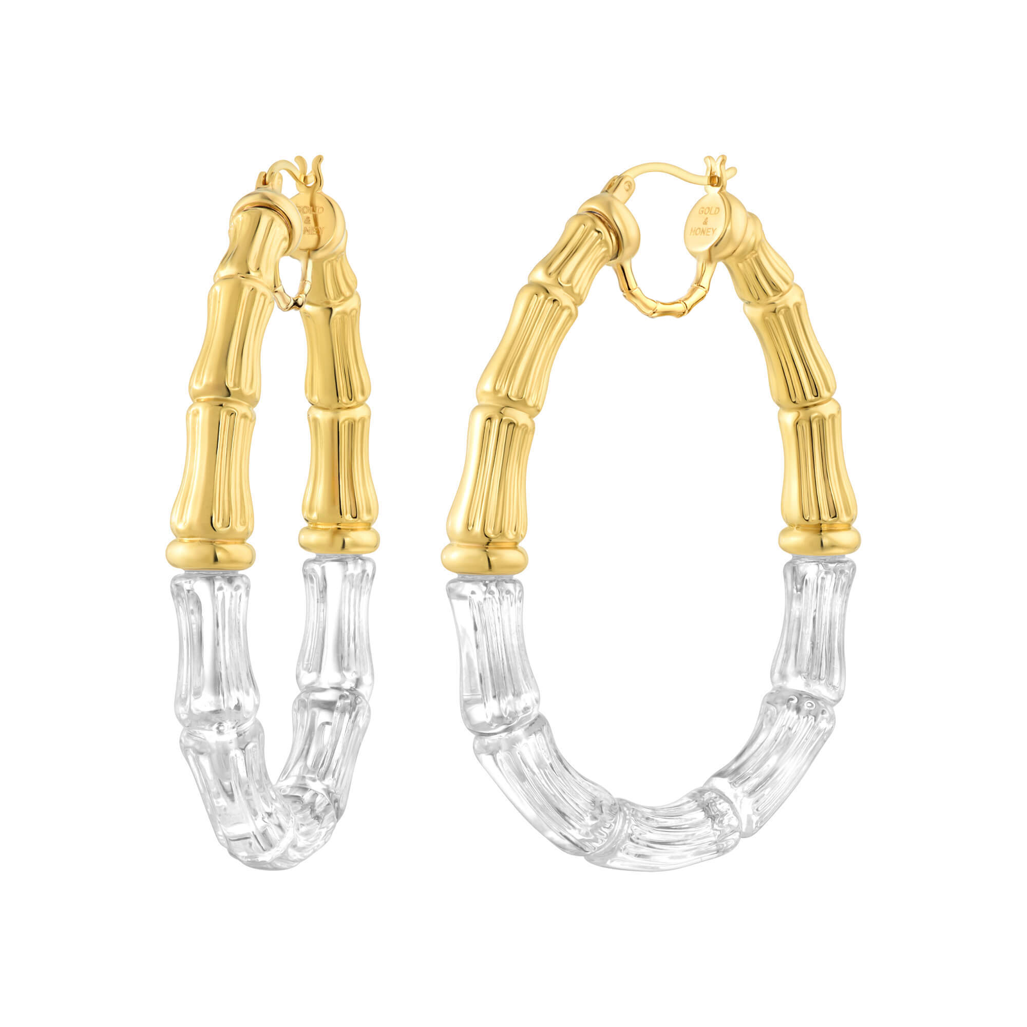 Gold and Clear Lucite Bamboo Hoops