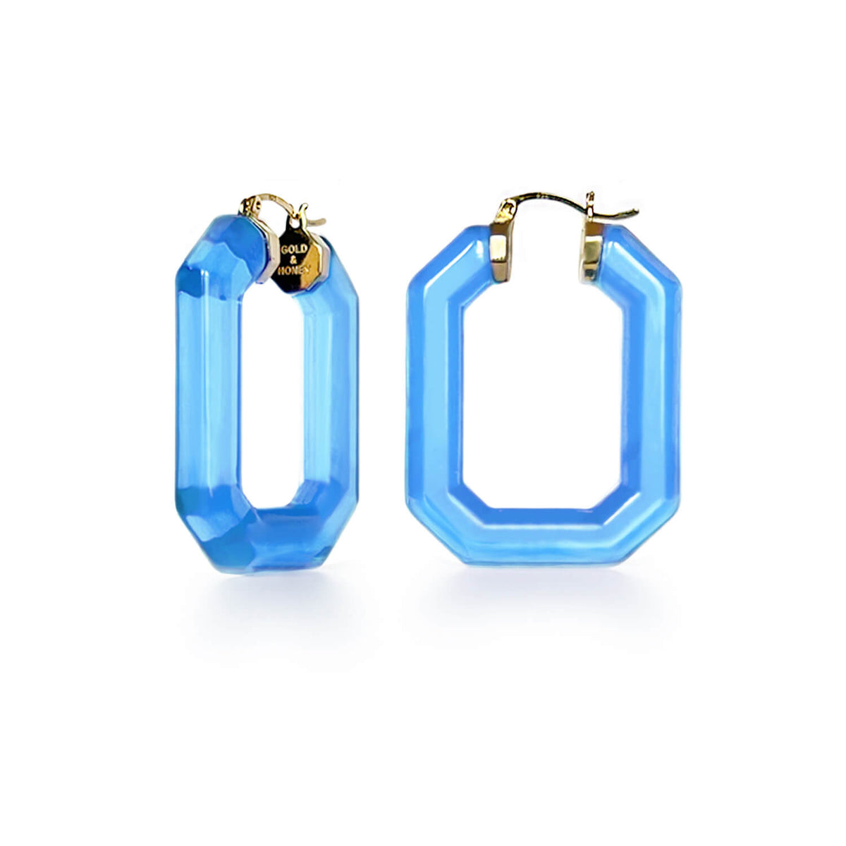 blue emerald gem cut hoop earrings
