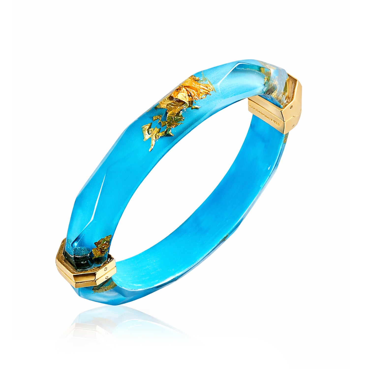 BLUE TURQUOISE AND GOLD LEAF BRACELET