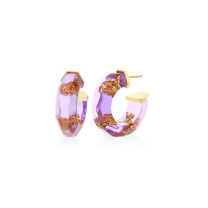 faceted huggies with 24k gold leaf in pastel purple lavender lucite