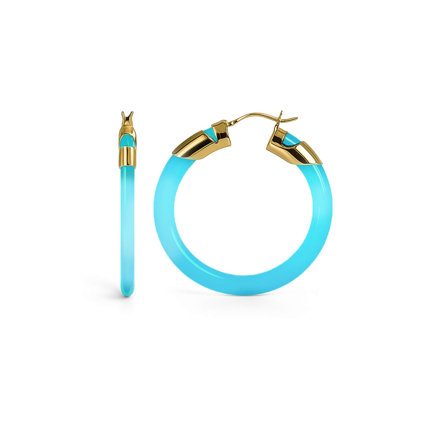 Classic Flat Lucite Birthstone Hoop Earrings in Aquamarine Blue