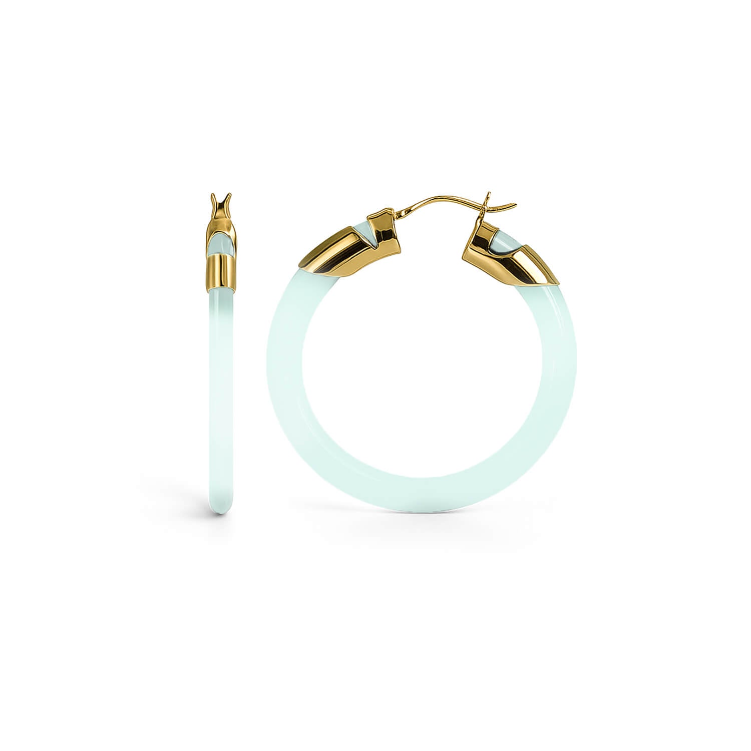 Classic Flat Lucite Birthstone Hoop Earrings in Diamond Clear White