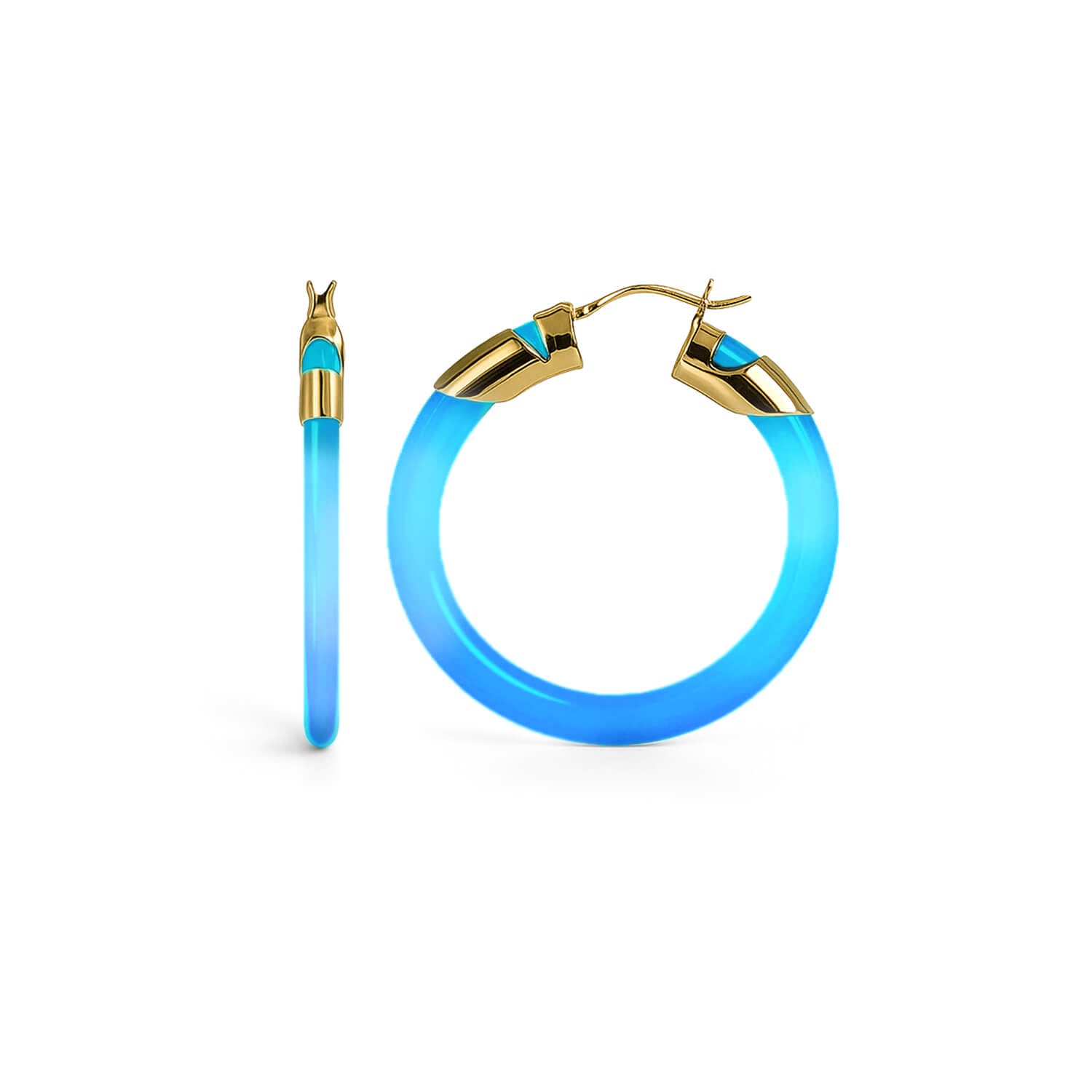 Classic Flat Lucite Birthstone Hoop Earrings in Blue Topaz