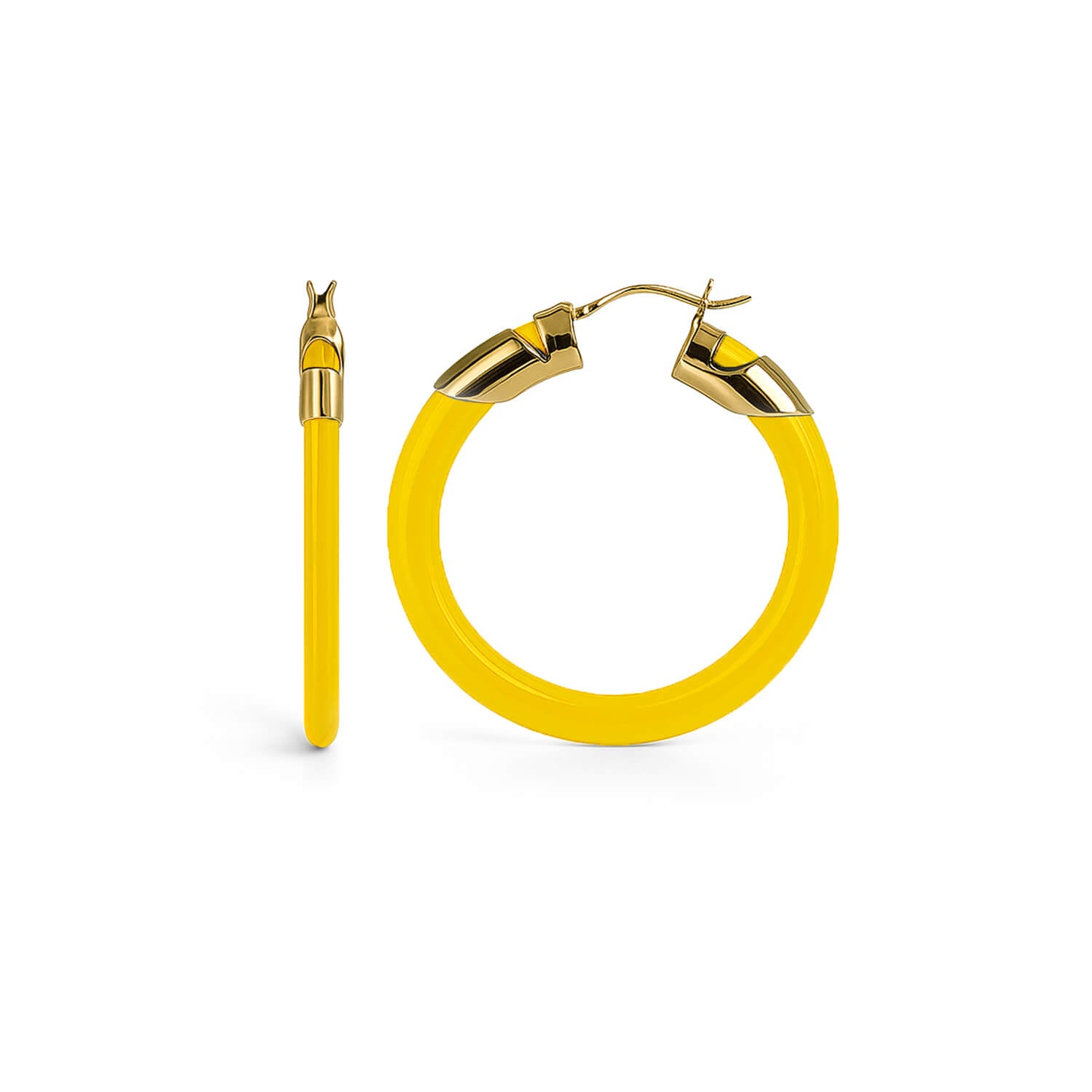 Classic Flat Lucite Birthstone Hoop Earrings in Citrine Yellow