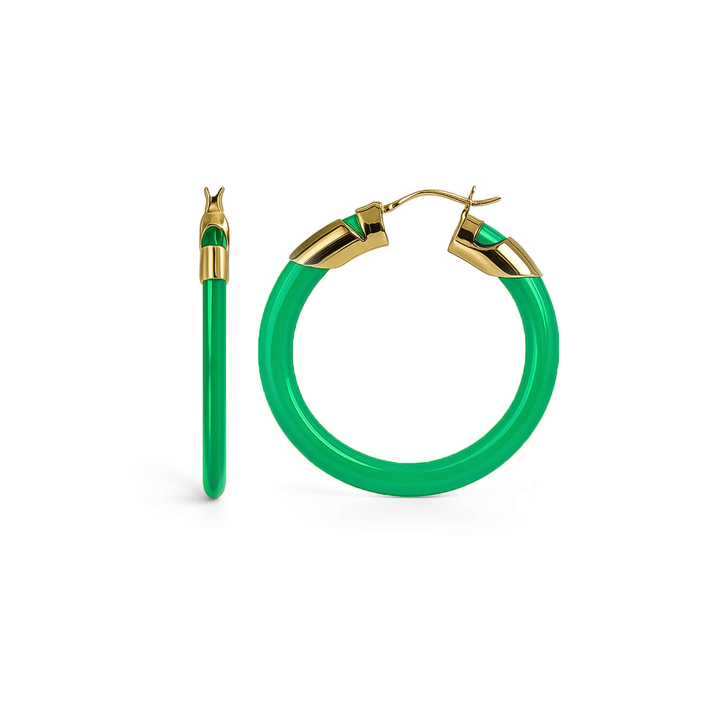 Classic Flat Lucite Birthstone Hoop Earrings in Emerald Green
