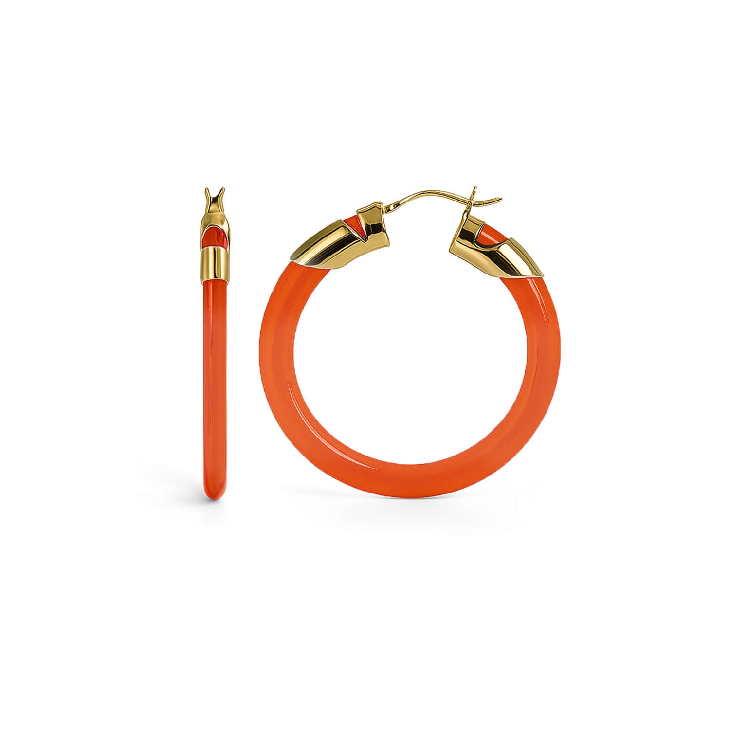 Classic Flat Lucite Birthstone Hoop Earrings in Garnet Red