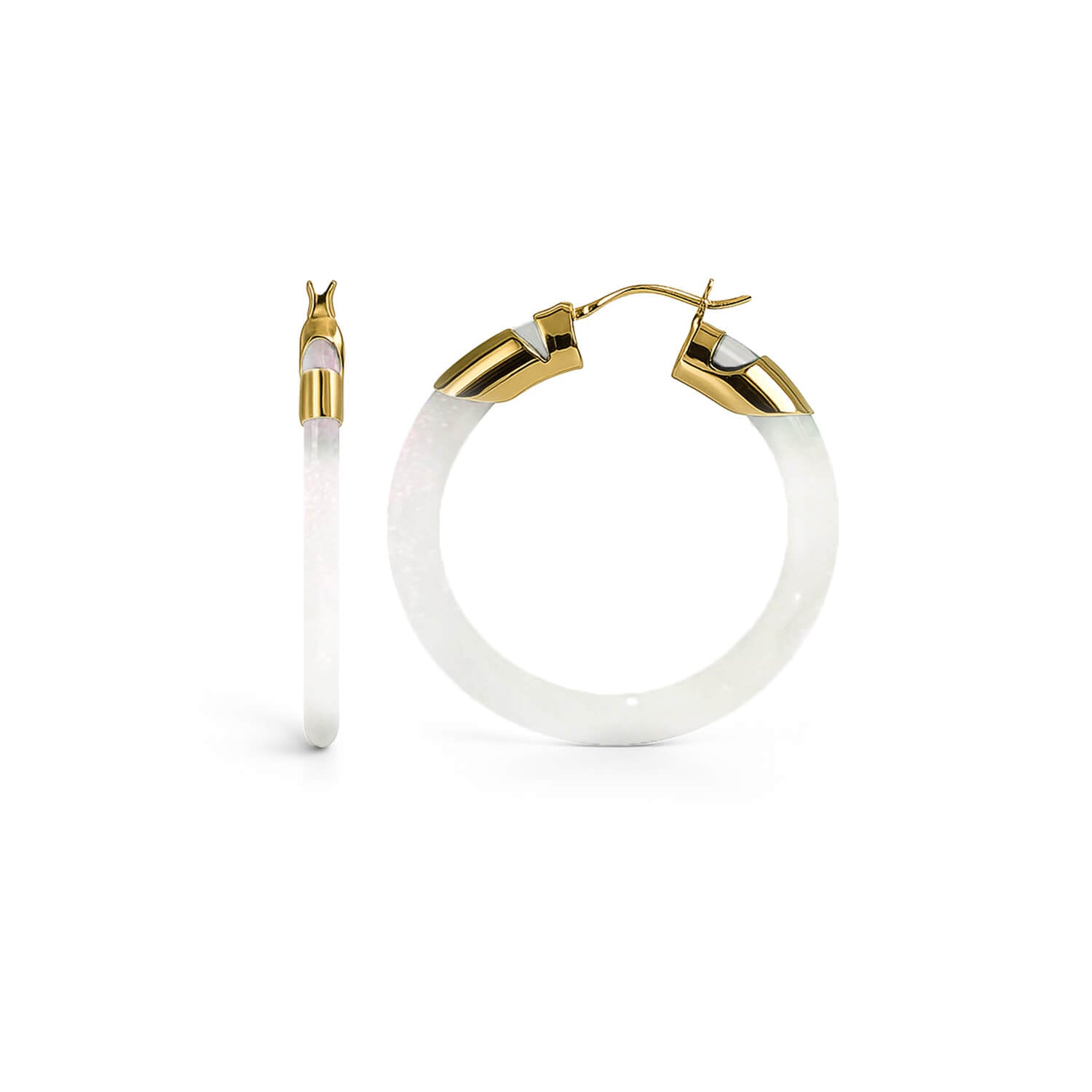 Classic Flat Lucite Birthstone Hoop Earrings in Pearl White