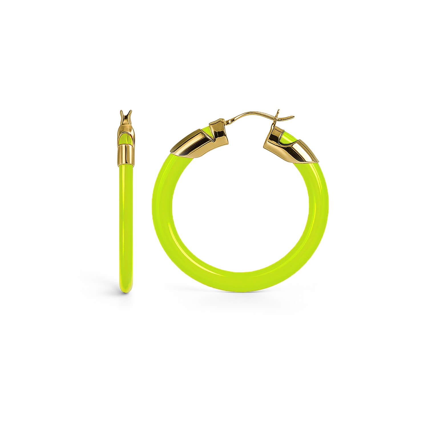 Classic Flat Lucite Birthstone Hoop Earrings in Peridot Green