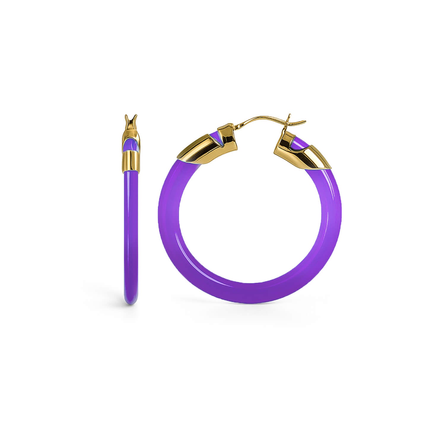 Classic Flat Lucite Birthstone Hoop Earrings in Amethyst Purple