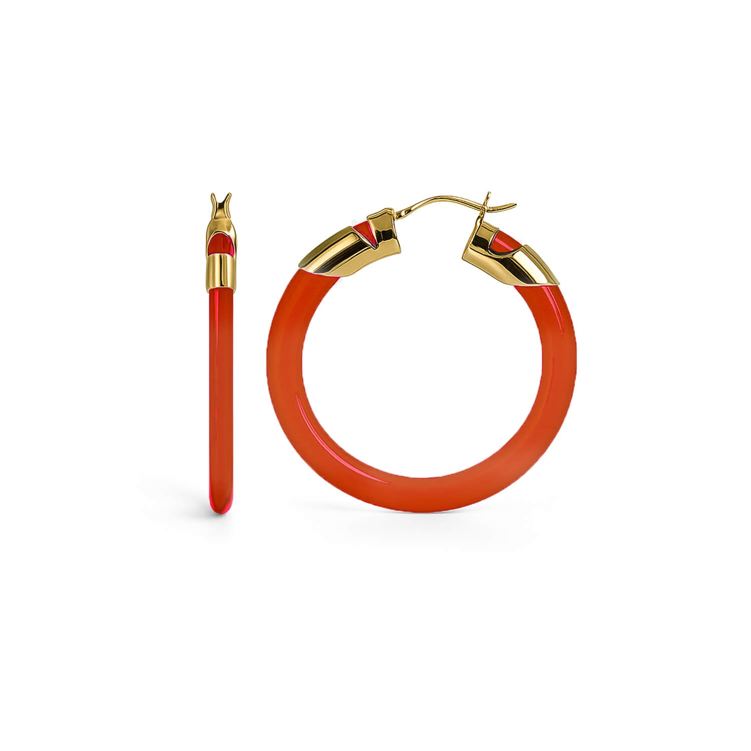 Classic Flat Lucite Birthstone Hoop Earrings in Ruby Red