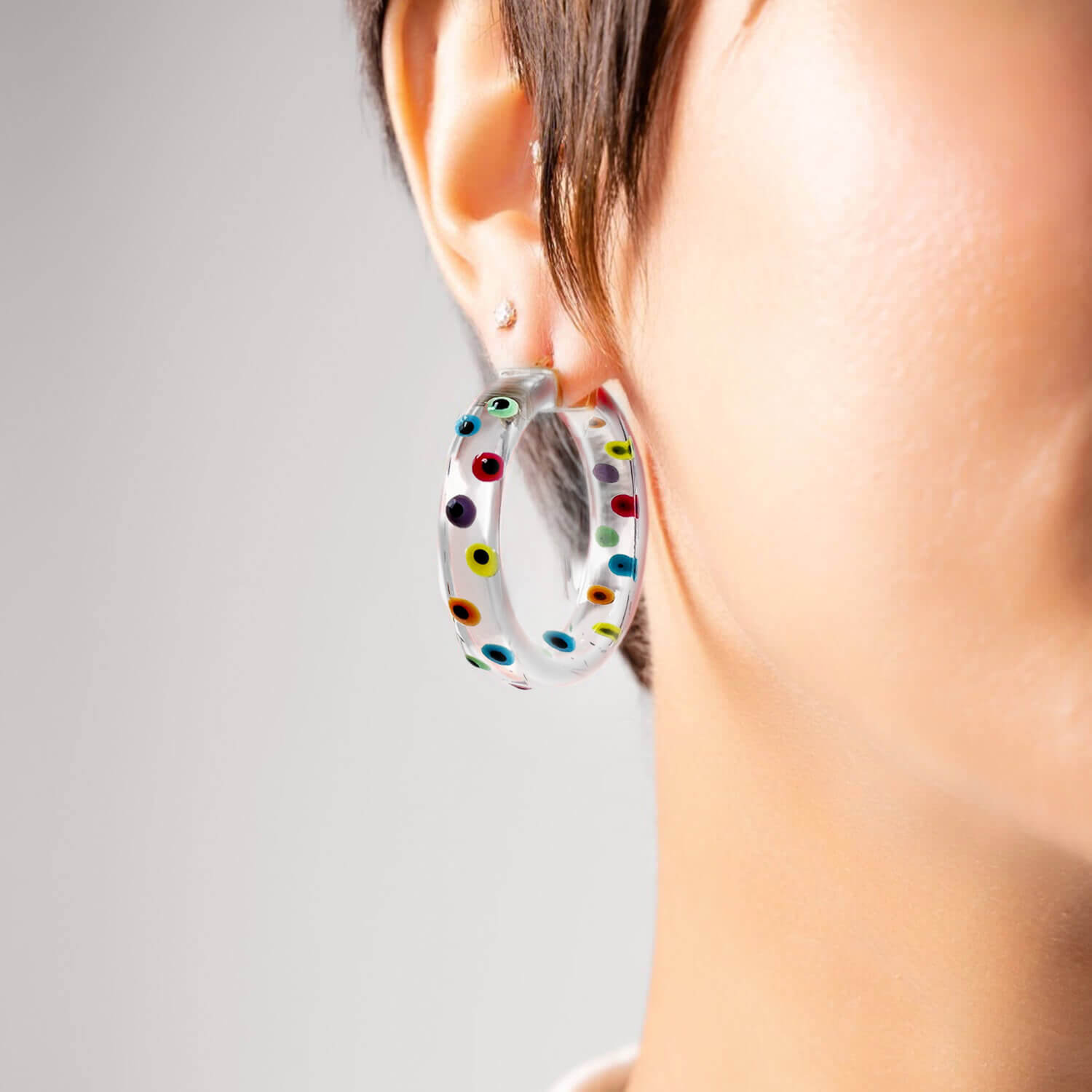 rainbow colorful evil eye hoop earrings