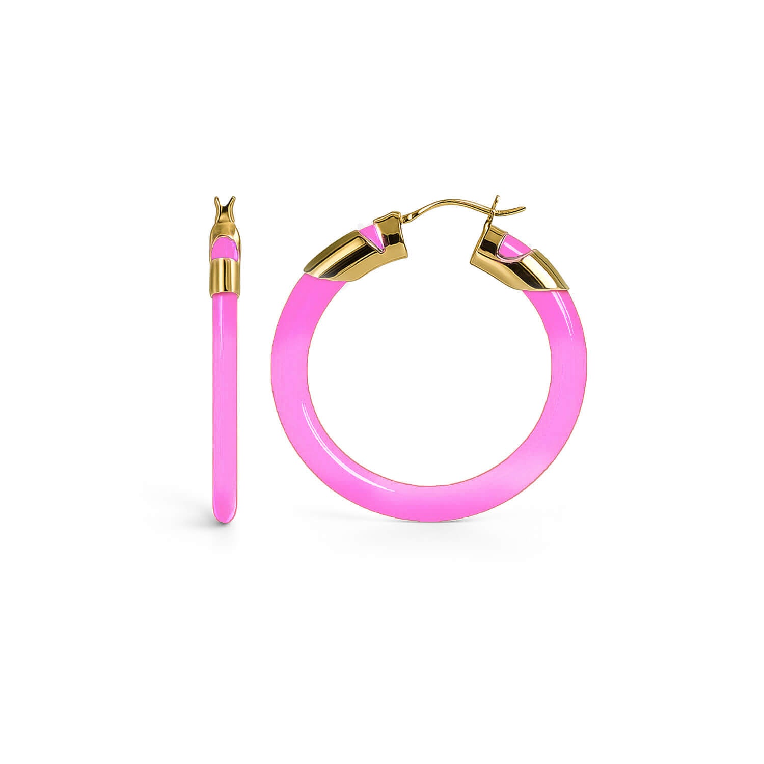 Classic Flat Lucite Birthstone Hoop Earrings in Pink Tourmaline