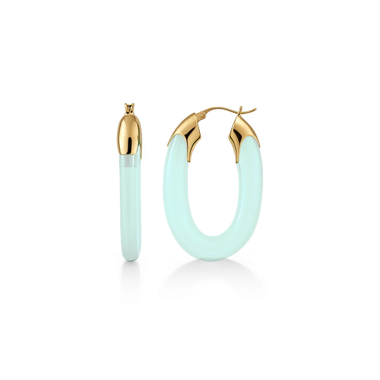 Carved Oval Lucite Birthstone Hoop Earrings in Diamond Clear White