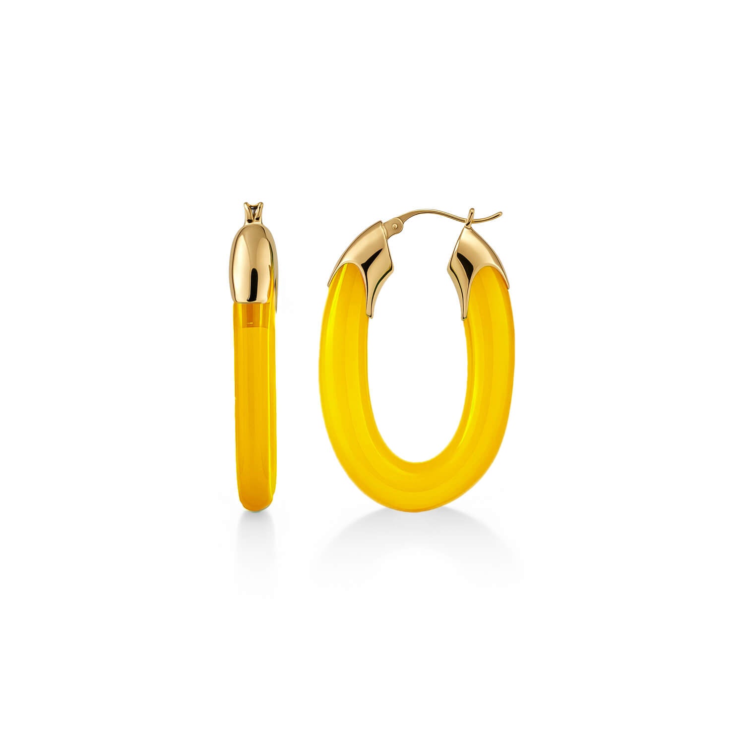 Carved Oval Lucite Birthstone Hoop Earrings in Citrine Yellow
