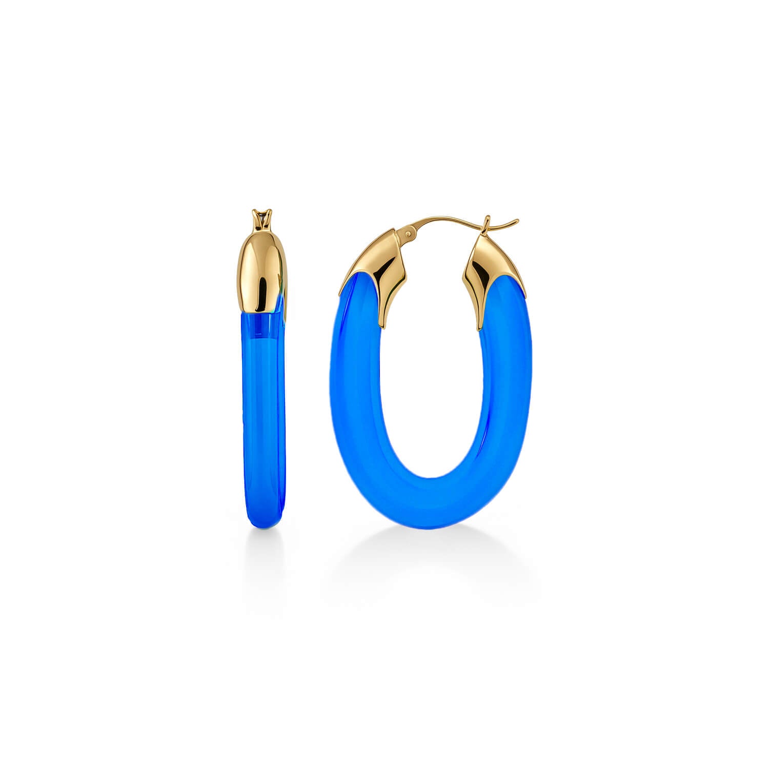 Carved Oval Lucite Birthstone Hoop Earrings in Sapphire Blue