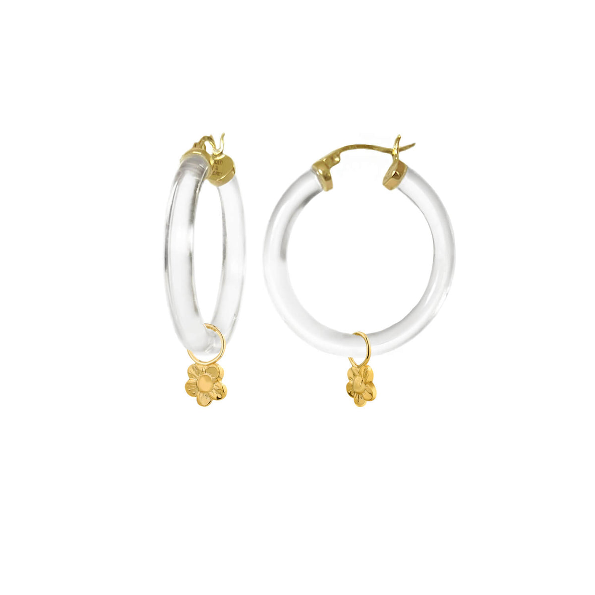 flower daisy charm hoop earrings in clear lucite
