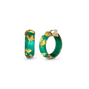 Mini Gold Leaf Lucite Hoop Earrings