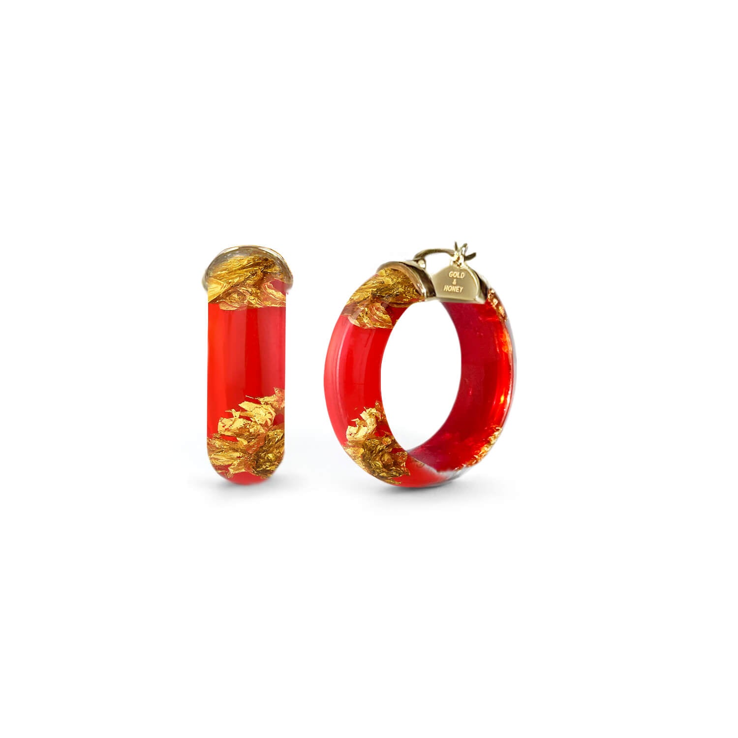 Mini Gold Leaf Lucite Hoop Earrings