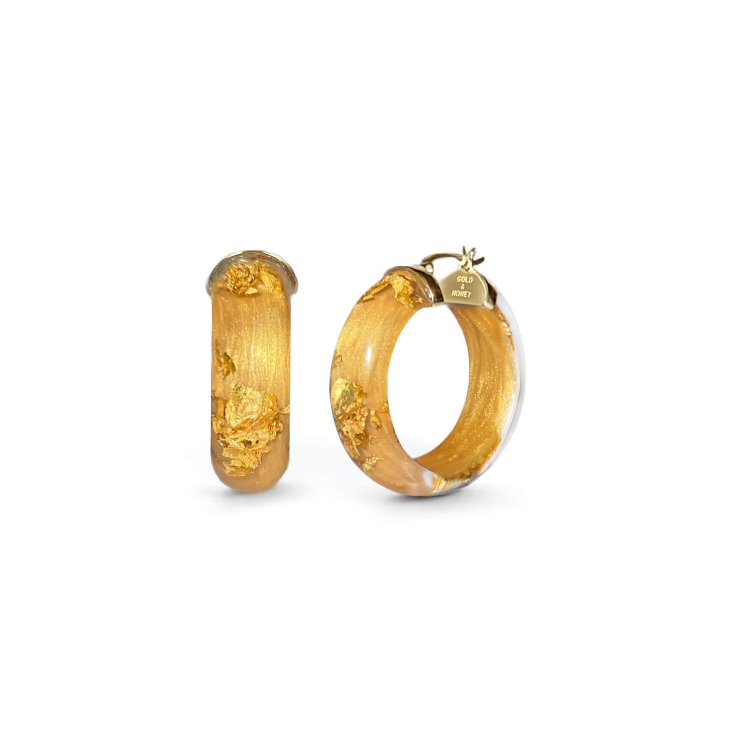 Mini Gold Leaf Lucite Hoop Earrings