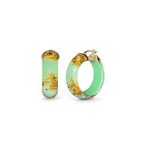 Mini Gold Leaf Lucite Hoop Earrings