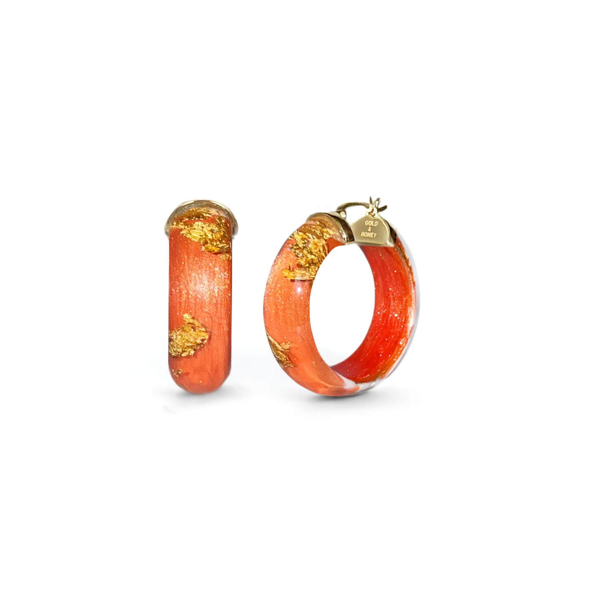 Mini Gold Leaf Lucite Hoop Earrings