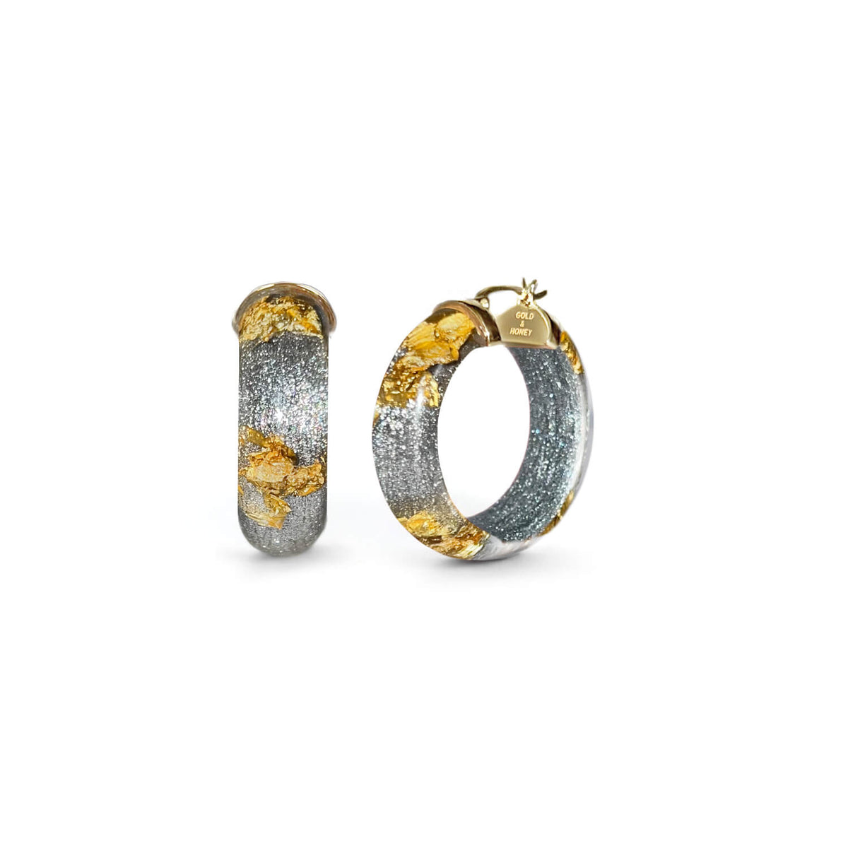 Mini Gold Leaf Lucite Hoop Earrings