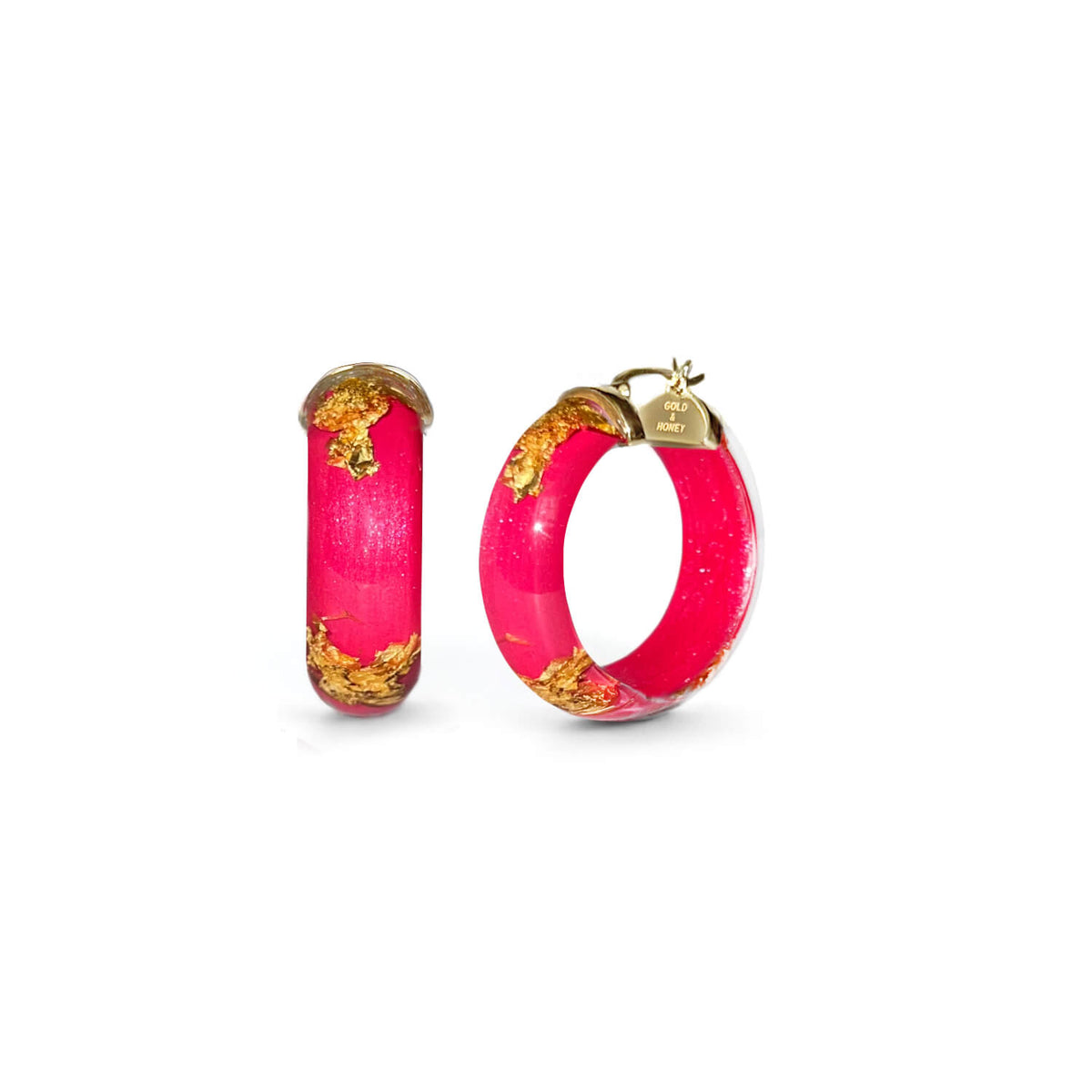 Mini Gold Leaf Lucite Hoop Earrings