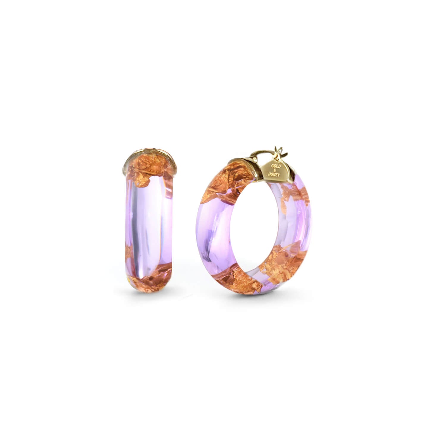 Mini Gold Leaf Lucite Hoop Earrings
